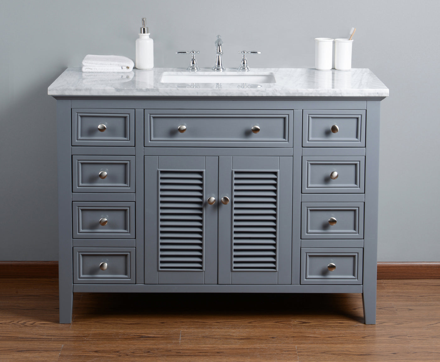 Stufurhome Genevieve 48 Inches Slate Gray Single Vanity Cabinet w/ Shutter Double Doors Single Bathroom Sink