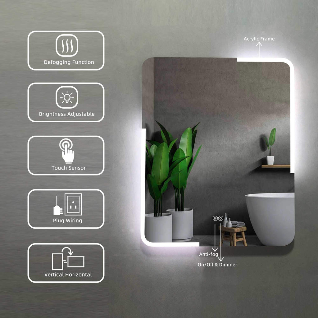 Michigan Rectangular Frameless Anti-Fog Wall Bathroom LED Vanity Mirror in Silver