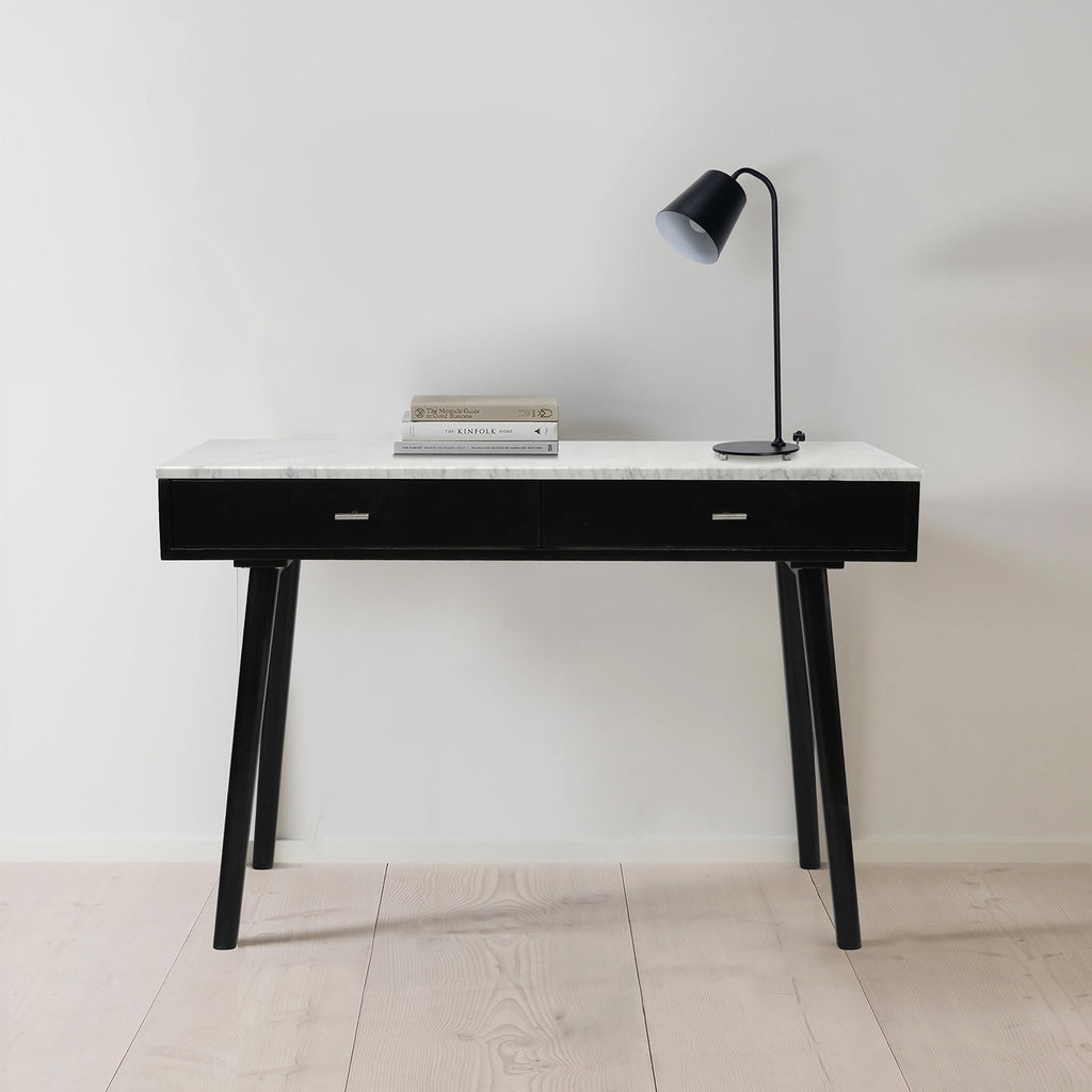 Viola 44" x 18" Rectangular Italian Carrara White Marble Writing Desk with Legs