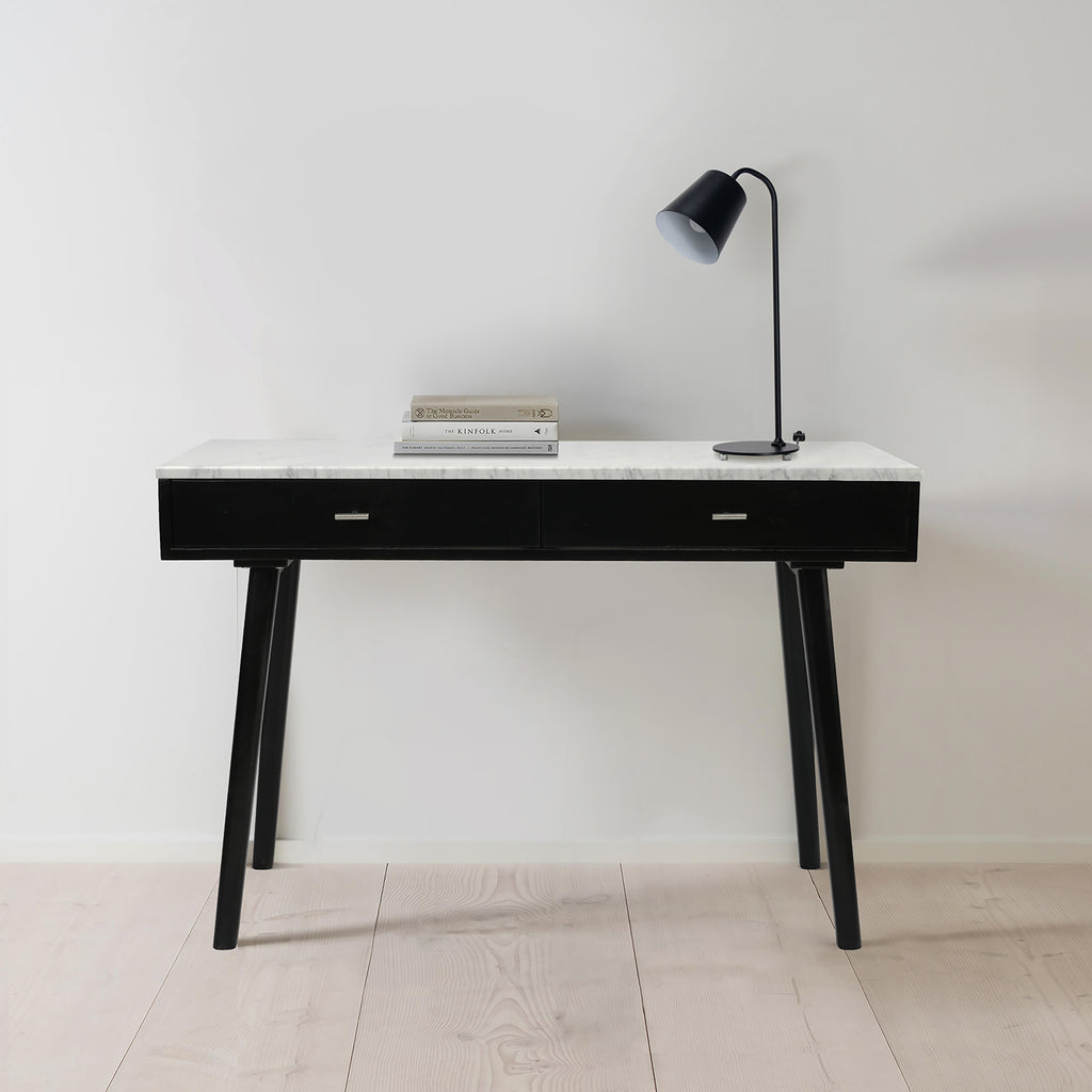 Viola 44" x 15" Rectangular Italian Carrara White Marble Writing Desk with Legs